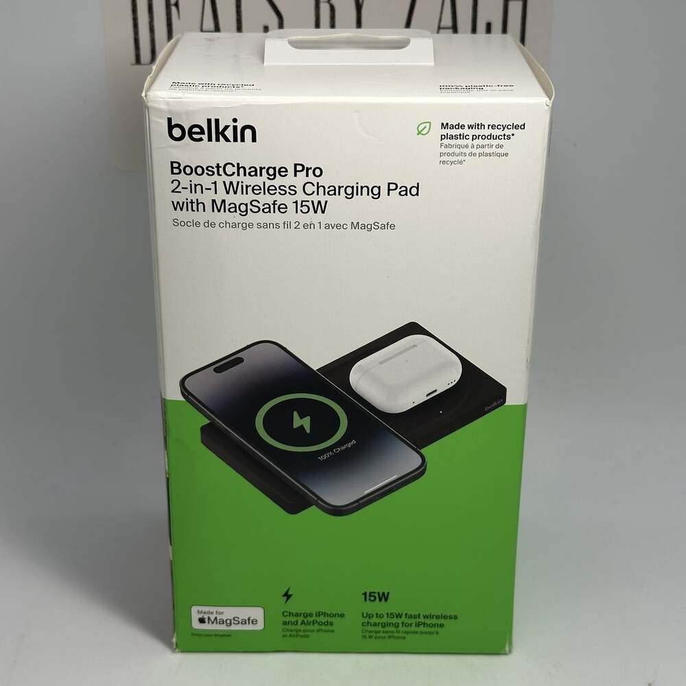 Belkin BoostCharge Pro 2-in-1 Black Wireless Charging Pad with MagSafe 15W New!